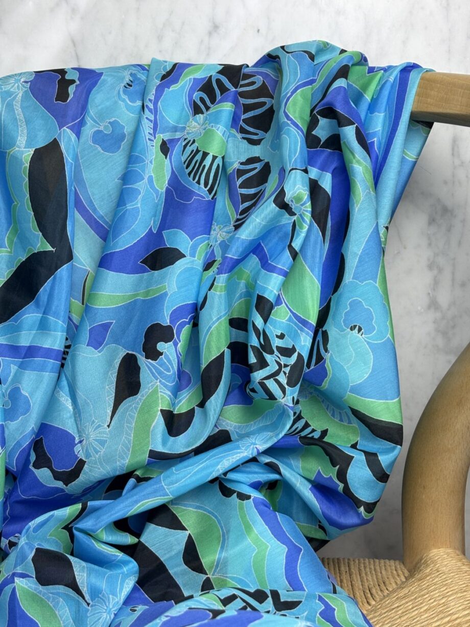 Tissu Coton Soie Imprimé Thea Turquoise Tissus Au Mètre Nuances Fabrics 3