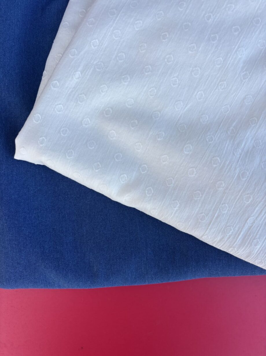 Boc coton white blue denim coton spandex jacquard coton pois blanc tissu au mètre nuances fabrics