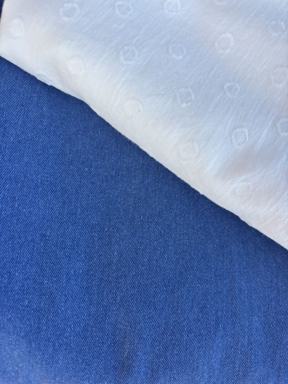 Boc coton white blue denim coton spandex jacquard coton pois blanc tissu au mètre nuances fabrics