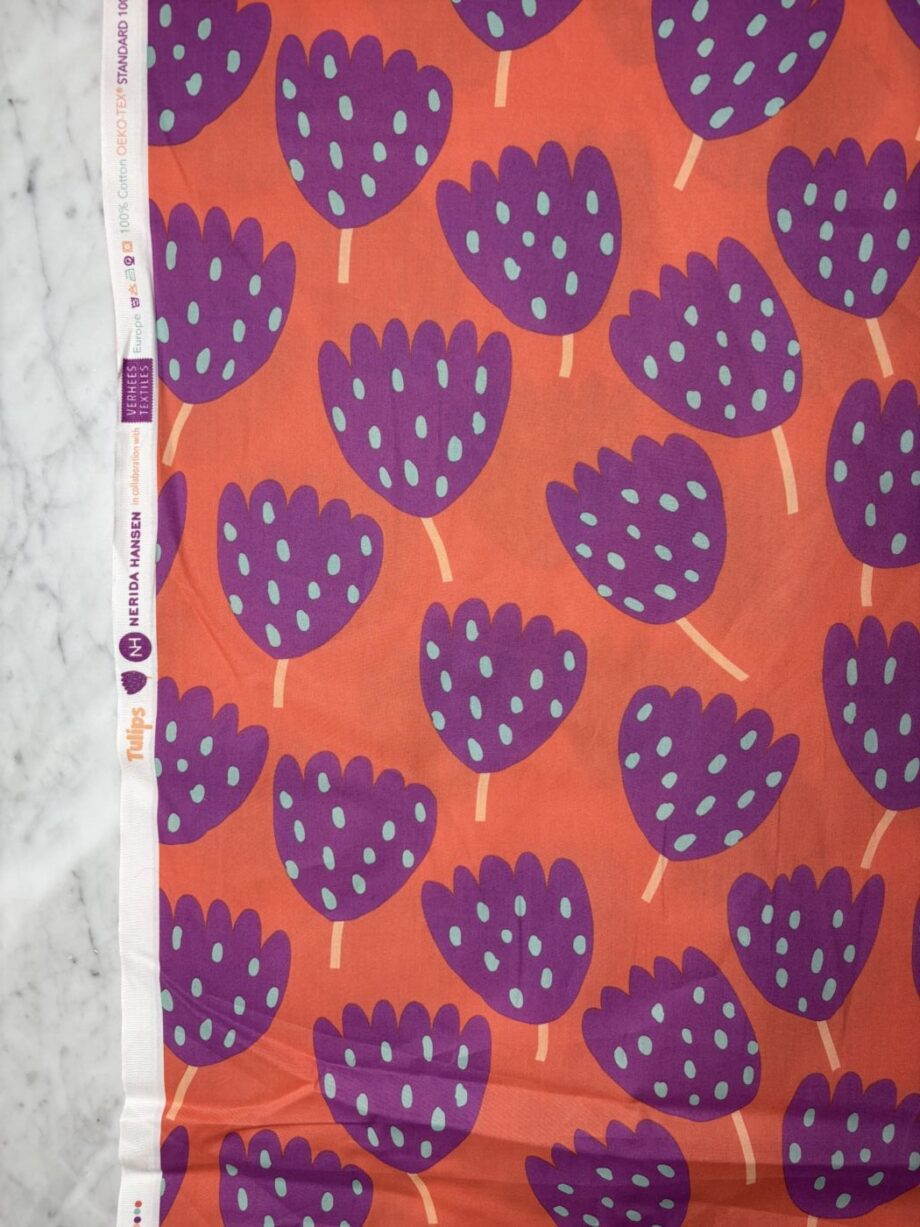 tissu imprimé popeline de coton corail luna design nerida hansen tissus au mètre nuances fabrics