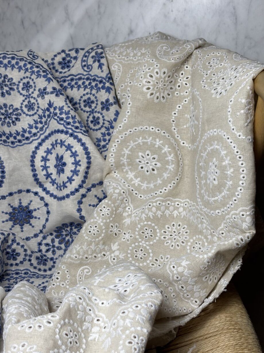 tissu broderie anglaise lin coton motif rosaces beige martha tissus au mètres nuances fabrics