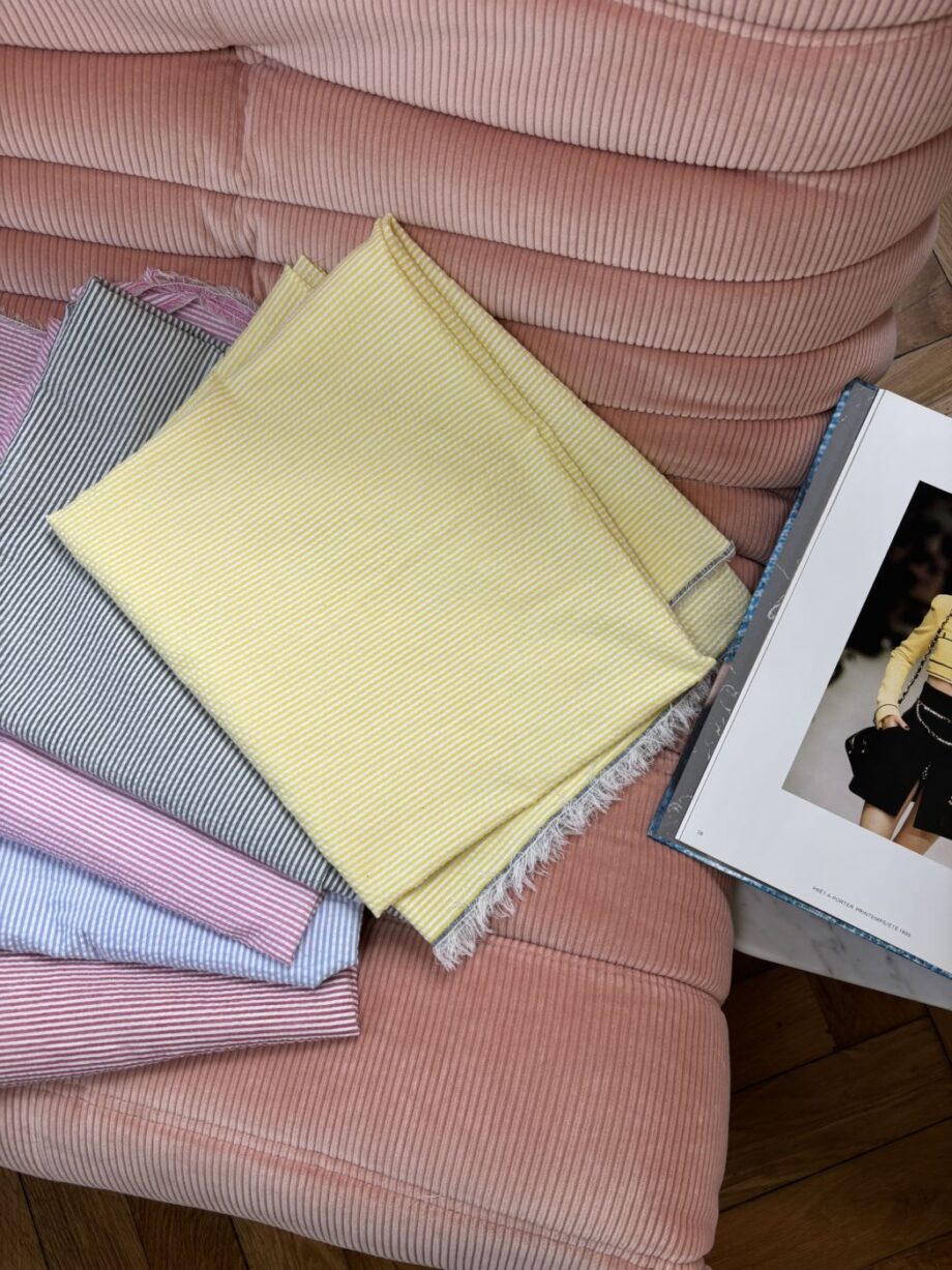 tissu coton seersucker à rayures jaune victorine tissus au mètre nuances fabrics