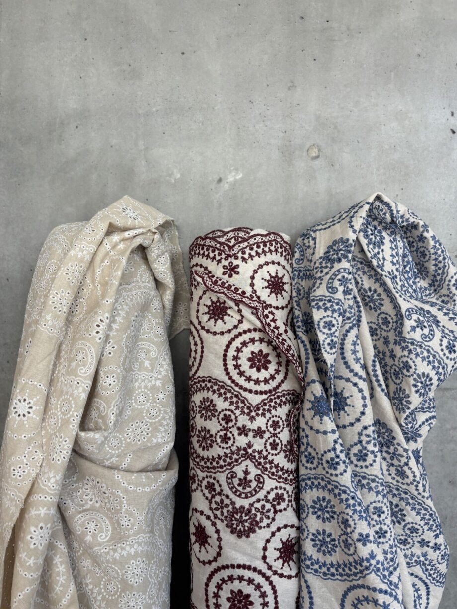 tissu broderie anglaise lin coton motif rosaces martha tissus au mètres nuances fabrics