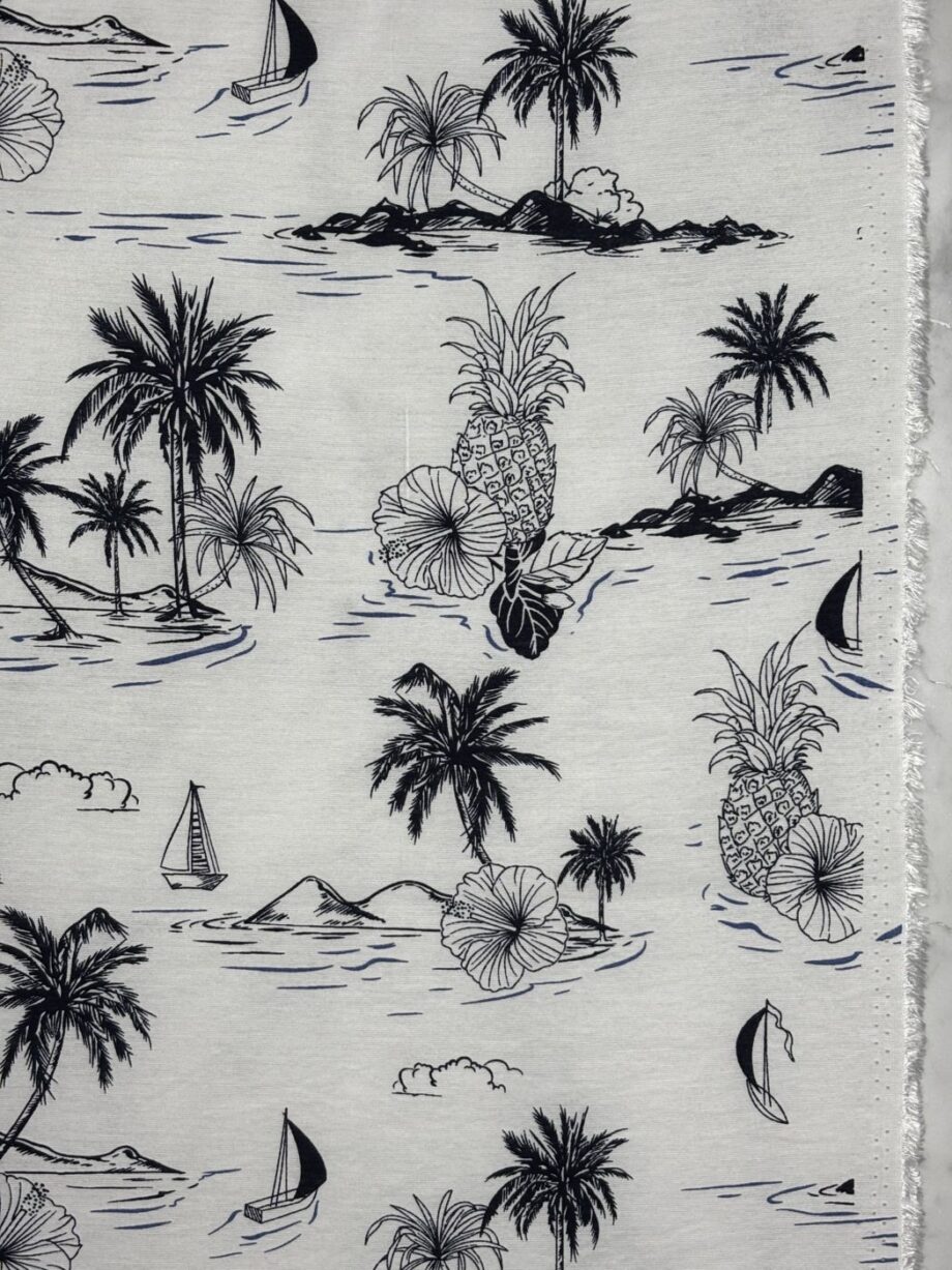 Tissu Hawaï Imprimé Viscose Et Coton Fond Blanc Tissus Au Mètre Nuances Fabrics 3