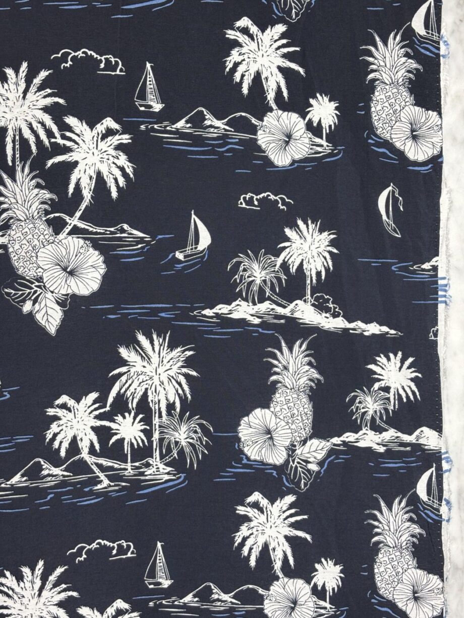 Tissu Hawaï Imprimé Viscose Et Coton Fond Marine Noir Tissus Au Mètre Nuances Fabrics 2