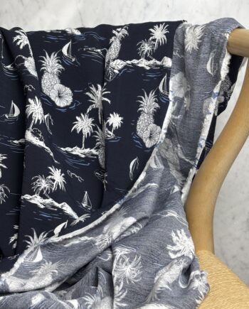 Tissu Hawaï Imprimé Viscose Et Coton Fond Marine Noir Tissus Au Mètre Nuances Fabrics 3