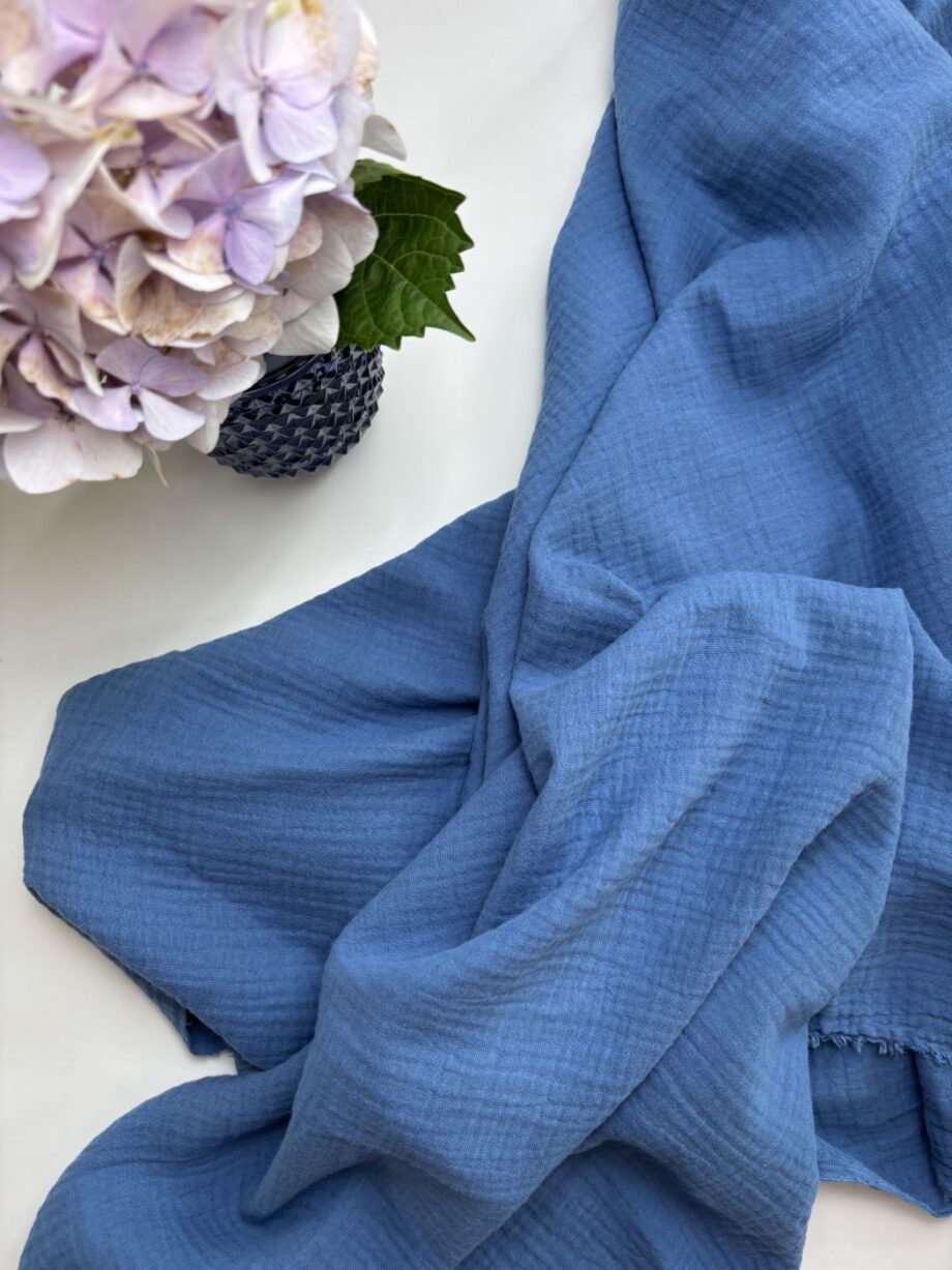 Box Gallia Coupon 3 Mètres Double Gaze De Coton Bleu Cobalt Tissus Au Mètre Nuances Fabrics 3