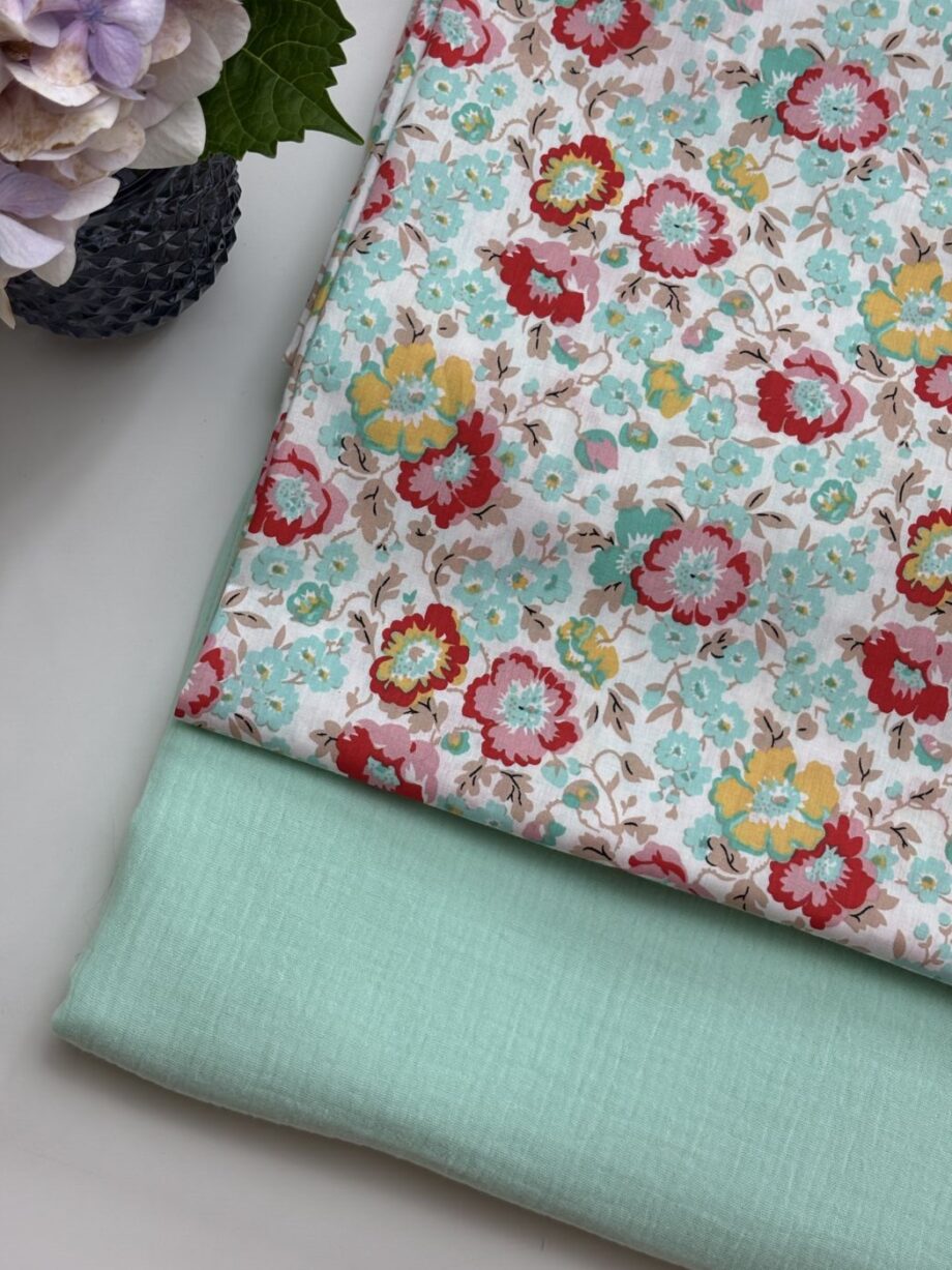 Box Gallia Coupon 3 Mètres Double Gaze De Coton Vert D'eau Tissus Au Mètre Nuances Fabrics 4