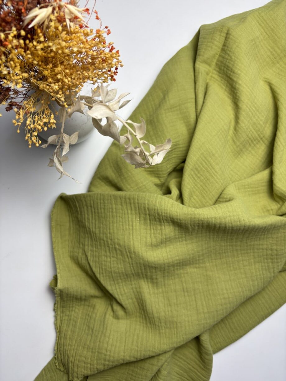Box Gallia Coupon 3 Mètres Double Gaze De Coton Vert Tilleul Tissus Au Mètre Nuances Fabrics 3