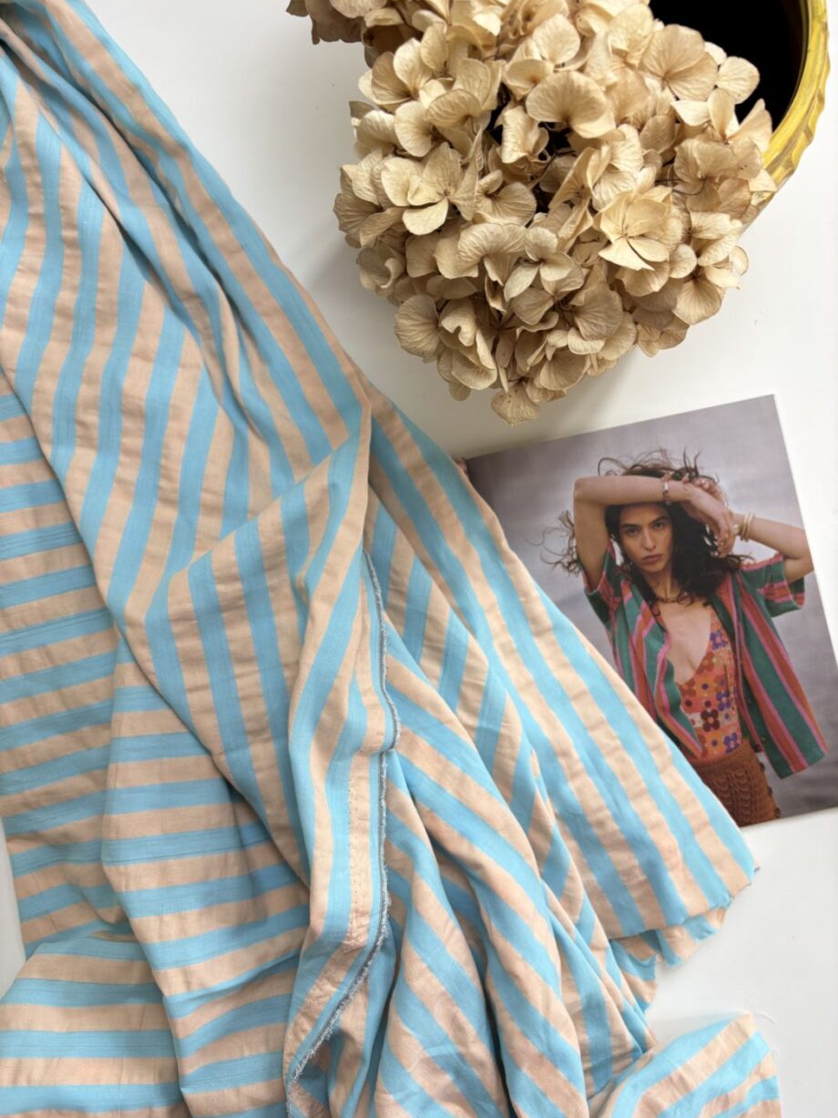 Tissu Sandy Coton Rayures Saumon Et Bleu Turquoise Tissus Au Mètre Nuances Fabrics 4