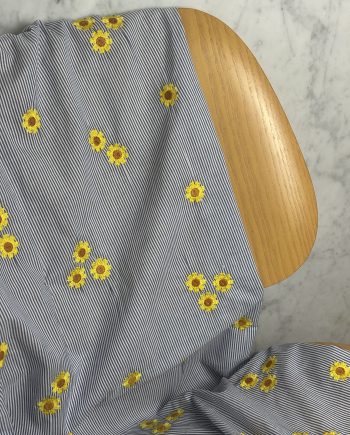 Tissu Lise Coton Rayé Broderies Marguerites Jaunes Tissus Au Mètre Nuances Fabrics 1